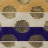 Deep Blue, Jasmine Green and Metallic Gold Polka Dotted and Striped Brocade - Detail | Mood Fabrics