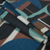 Italian Blue and Carob Brown Geometric Rayon Knit - Folded | Mood Fabrics