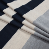 Navy, Oatmeal and Gray Awning Striped Jersey - Folded | Mood Fabrics