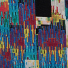Italian Red and Blue Geometric Ikat Printed Jersey - Detail | Mood Fabrics