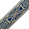 Blue and Metallic Gold Heart Jacquard Ribbon - 1.5 - Detail | Mood Fabrics