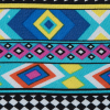 Deep Ultramarine and Yellow Navajo Tribal Printed Rayon Challis - Detail | Mood Fabrics