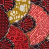 Red and Mustard Scalloped Waxed Cotton African Print - Detail | Mood Fabrics