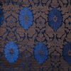 Blue and Metallic Copper Geometric Floral Jacquard | Mood Fabrics