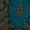 Aqua and Metallic Gold Geometric Floral Jacquard - Detail | Mood Fabrics
