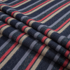 Blue, Beige and Red Barcode Striped Japanese Cotton Woven with Herringbone Backside - Folded | Mood Fabrics