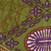 Orange, Purple and Green Waxed Cotton African Print with additional Inlaid Pattern - Detail | Mood Fabrics