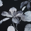 Black Ponte Knit with Blue Floral Foil Design - Detail | Mood Fabrics