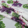 Green and Purple Abstract Floral Printed Silk Chiffon - Folded | Mood Fabrics