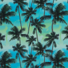 Green and Blue Palm Tree Printed Organic Viscose Batiste | Mood Fabrics