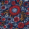 Blue, Saffron and Red Floral Printed Polyester Crepe - Detail | Mood Fabrics