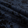 Bonded Navy Wool Knit and Black Velour with Flocked Floral Design - Folded | Mood Fabrics