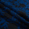 Bonded Cobalt Wool Woven and Black Lace with Flocked Floral Design - Folded | Mood Fabrics