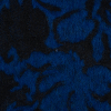 Bonded Cobalt Wool Woven and Black Lace with Flocked Floral Design - Detail | Mood Fabrics