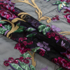 Purple, Pink, Green and Gold Floral Embroidered and Sequined Mesh - Folded | Mood Fabrics