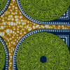 Green, Blue and Mustard Medallions Waxed Cotton African Print - Detail | Mood Fabrics