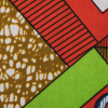 Green and Orange Geometric Waxed Cotton African Print - Detail | Mood Fabrics