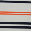 Pale Beige Cotton Twill with Orange and Navy Embroidered Stripes - Detail | Mood Fabrics