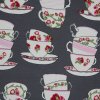Charcoal and Pink Tea Cups Cotton Jersey - Detail | Mood Fabrics