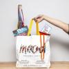 Mood Designer Fabrics White Bolt Tote Bag with Canary Yellow Handles - Detail | Mood Fabrics