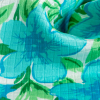 Baby Blue and Green Floral Grid Embossed Lightweight Silk Faille - Detail | Mood Fabrics