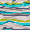 Turquoise, Lime and Taupe Barcode Striped Rayon Jersey - Detail | Mood Fabrics