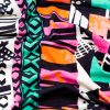 Black, Orange and Pink Geometric Printed Rayon Jersey - Detail | Mood Fabrics