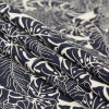 Italian Carbon Blue and Ecru Floral Cotton Jacquard - Folded | Mood Fabrics