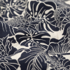 Italian Carbon Blue and Ecru Floral Cotton Jacquard - Detail | Mood Fabrics