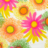 Milly Orange, Pink and Yellow Sunflowers and Circles Cotton Canvas | Mood Fabrics