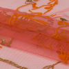 Carolina Herrera Metallic Gold, Hot Pink and Orange Horse Derby Flocked Tulle - Folded | Mood Fabrics