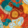 Mood Exclusive Italian Rust, Sun Orange and Bachelor Button Ornate Digitally Printed Silk Charmeuse | Mood Fabrics
