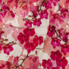 Tilted Pink Orchids and Lily White Printed Stretch Linen and Rayon Woven | Mood Fabrics