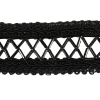 Vintage Black Rectangular Beaded Latticework and Gimp Braid Applique - 7.875 x 1.375 - Detail | Mood Fabrics