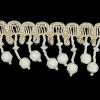 Vintage Chalk White Faceted and Seed Beaded Fringe on Ivory Braid - 1.5" - Detail | Mood Fabrics