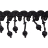 Vintage Black Faceted and Seed Beaded Fringe on Black Braid - 1.5" - Detail | Mood Fabrics