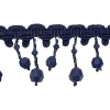 Vintage Blue Beaded Fringe Trim on Blue Braid - 1.5" - Detail | Mood Fabrics