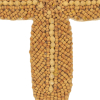 Vintage Tan and Natural Leaf Trio Wood Beaded Applique - 4.25" x 5.5" - Detail | Mood Fabrics