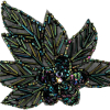 Vintage Green Iris Sequins and Multi-lined Bugle Beaded Floral Applique with Rhinestone Center - 4 x 4.375 - Detail | Mood Fabrics