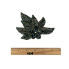 Vintage Green Iris Sequins and Multi-lined Bugle Beaded Floral Applique with Rhinestone Center - 4 x 4.375 - Full | Mood Fabrics