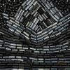 Vintage Gunmetal and Black Large Geometric Glass Beaded Applique - 4.5" x 19.75" - Detail | Mood Fabrics