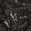 Black Linear Circular Baby Sequins on Mesh with Gold Foil Flecks - Detail | Mood Fabrics