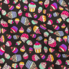 Black and Pink Cupcakes Printed Stretch Cotton Denim | Mood Fabrics