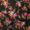 Pink, Blue and Black Floral Printed Stretch Cotton Denim | Mood Fabrics