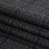Italian Gray and Blue Windowpane Check Wool Suiting - Folded | Mood Fabrics
