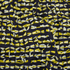 Night Sky Faille with Canary Yellow and White Fringed Details | Mood Fabrics