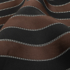 Italian Black and Cloud Dancer Striped Rayon Twill with Brown Satin-Faced Stripes - Detail | Mood Fabrics