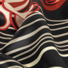 Red, Cream and Caviar Diamonds and Abstract Silk Charmeuse - Detail | Mood Fabrics