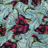 Pink, Sky Blue and Lime Floral Waves Silk Crepe de Chine - Detail | Mood Fabrics