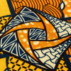 Yellow, Orange and Navy Geometric Cotton Supreme Wax African Print - Detail | Mood Fabrics